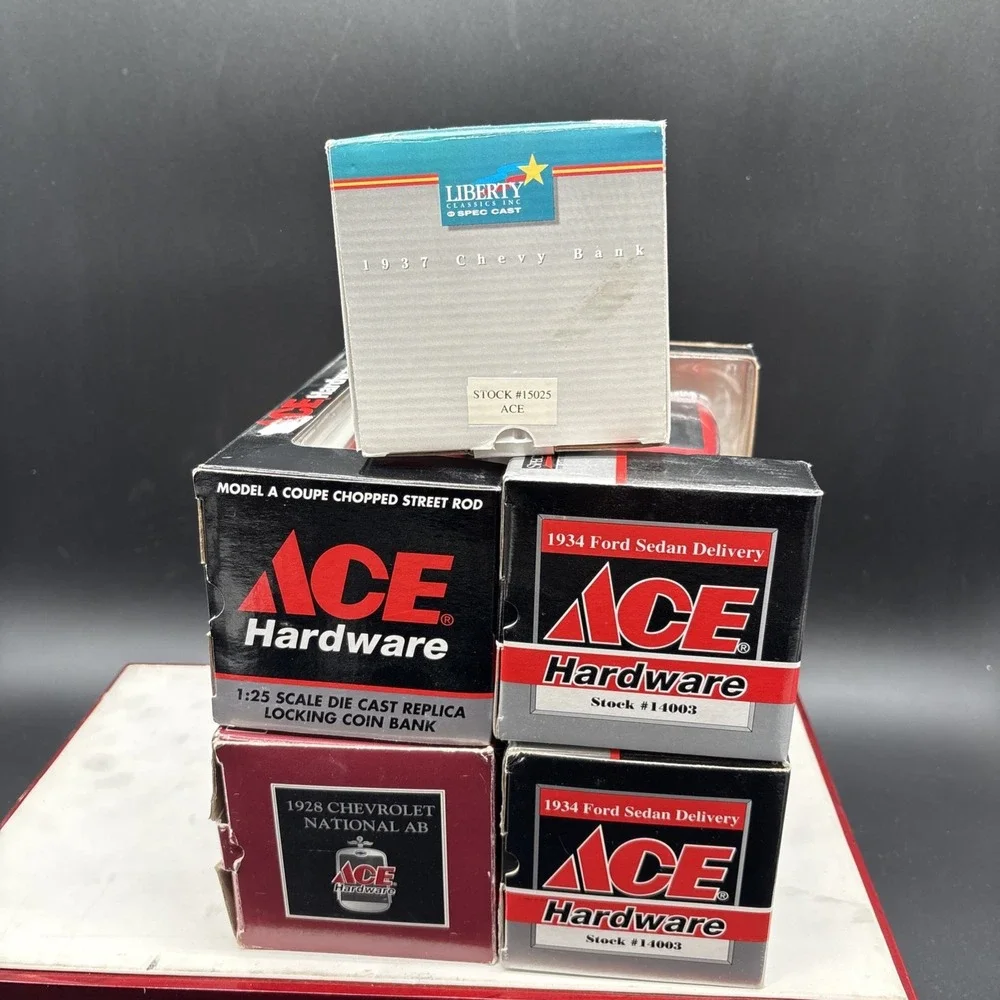 ACE Hardware Ertl Spec Cast Diecast Coin Banks Lot of 5 NIB Model A Chevy